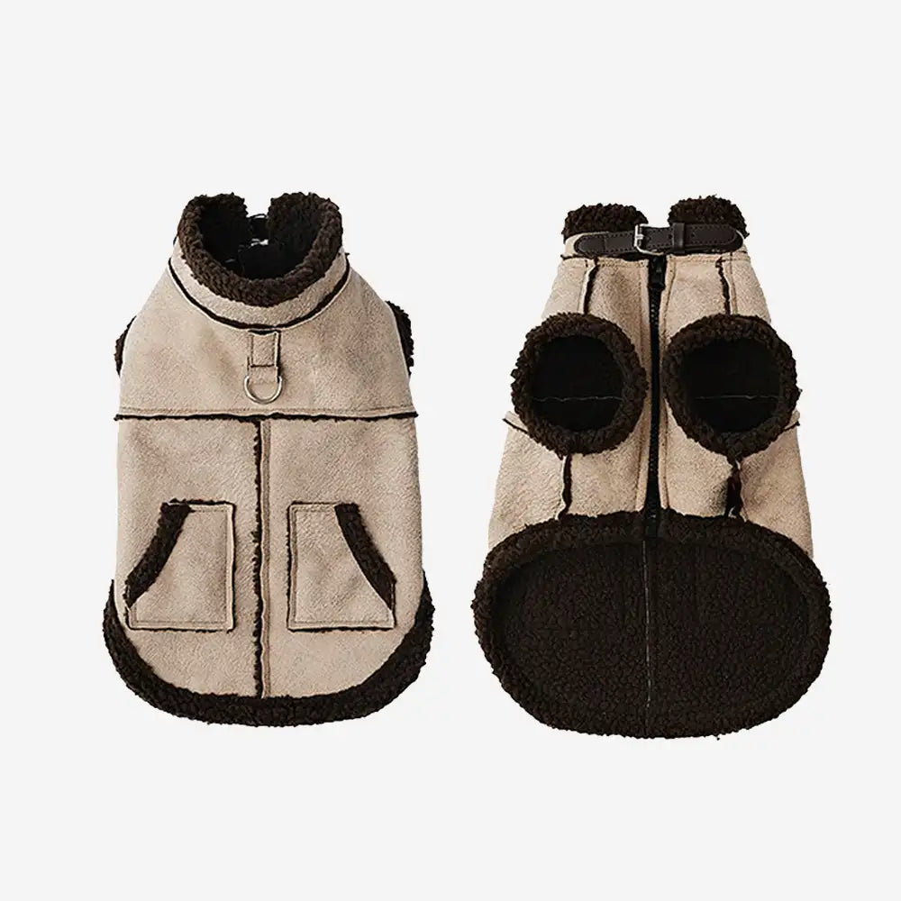 Suede Dog Vest for Long-Bodied Breeds – Fleece-Lined Coat with Leash Ring - view 13