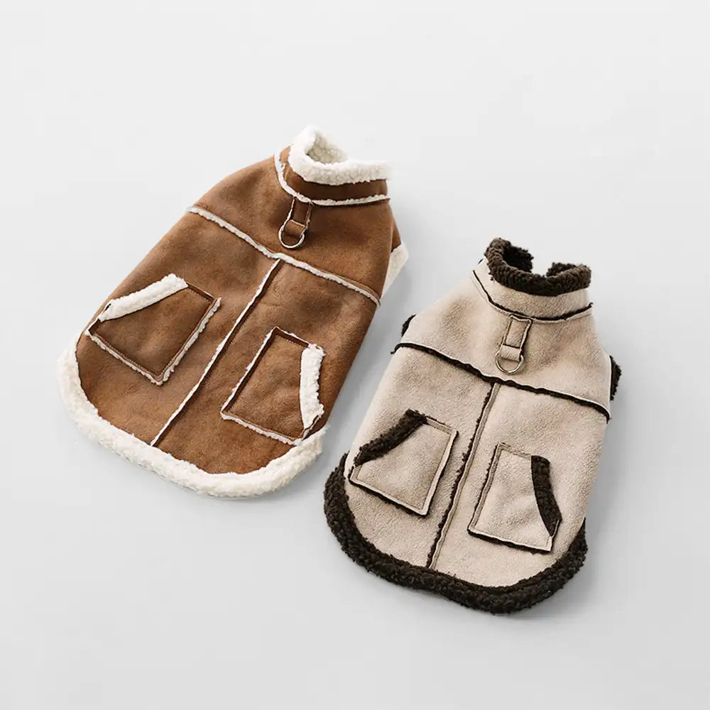Suede Dog Vest for Long-Bodied Breeds – Fleece-Lined Coat with Leash Ring - view 11