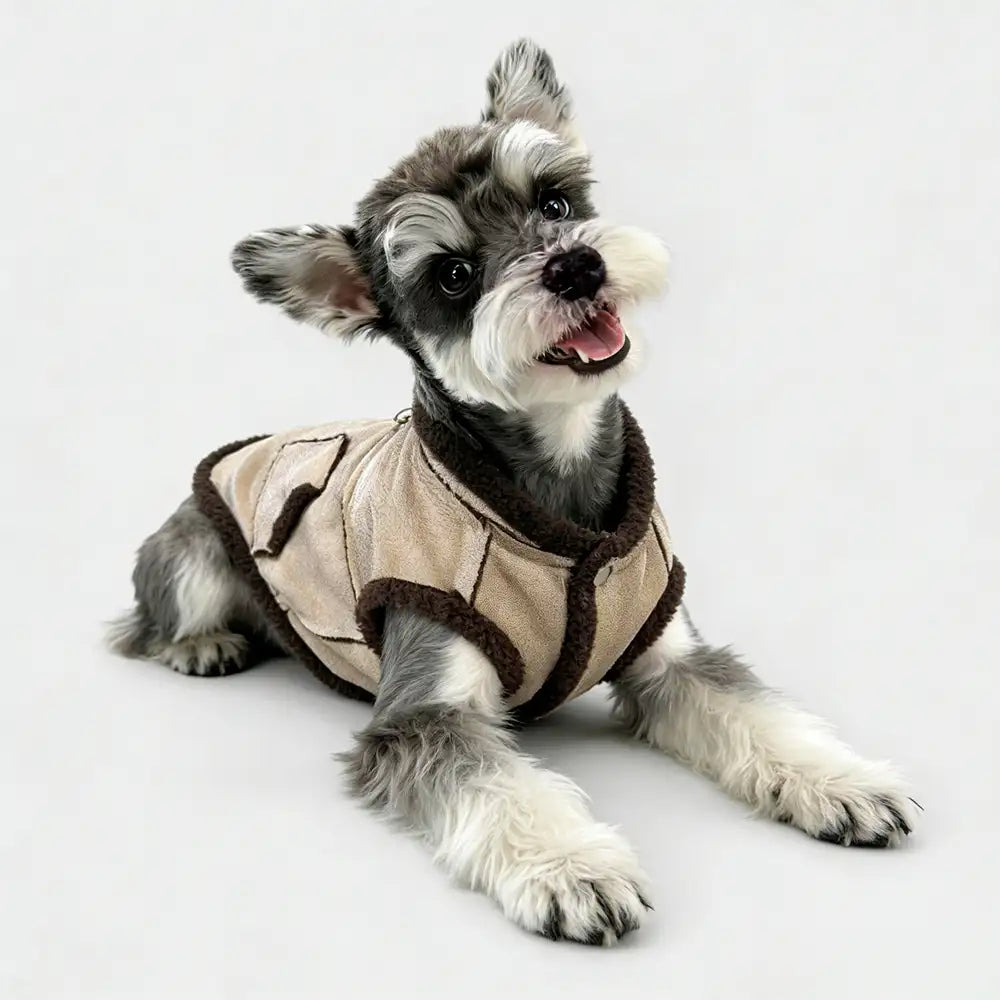 Suede Dog Vest for Long-Bodied Breeds – Fleece-Lined Coat with Leash Ring - view 15