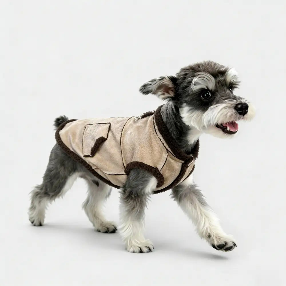 Suede Dog Vest for Long-Bodied Breeds – Fleece-Lined Coat with Leash Ring - view 16