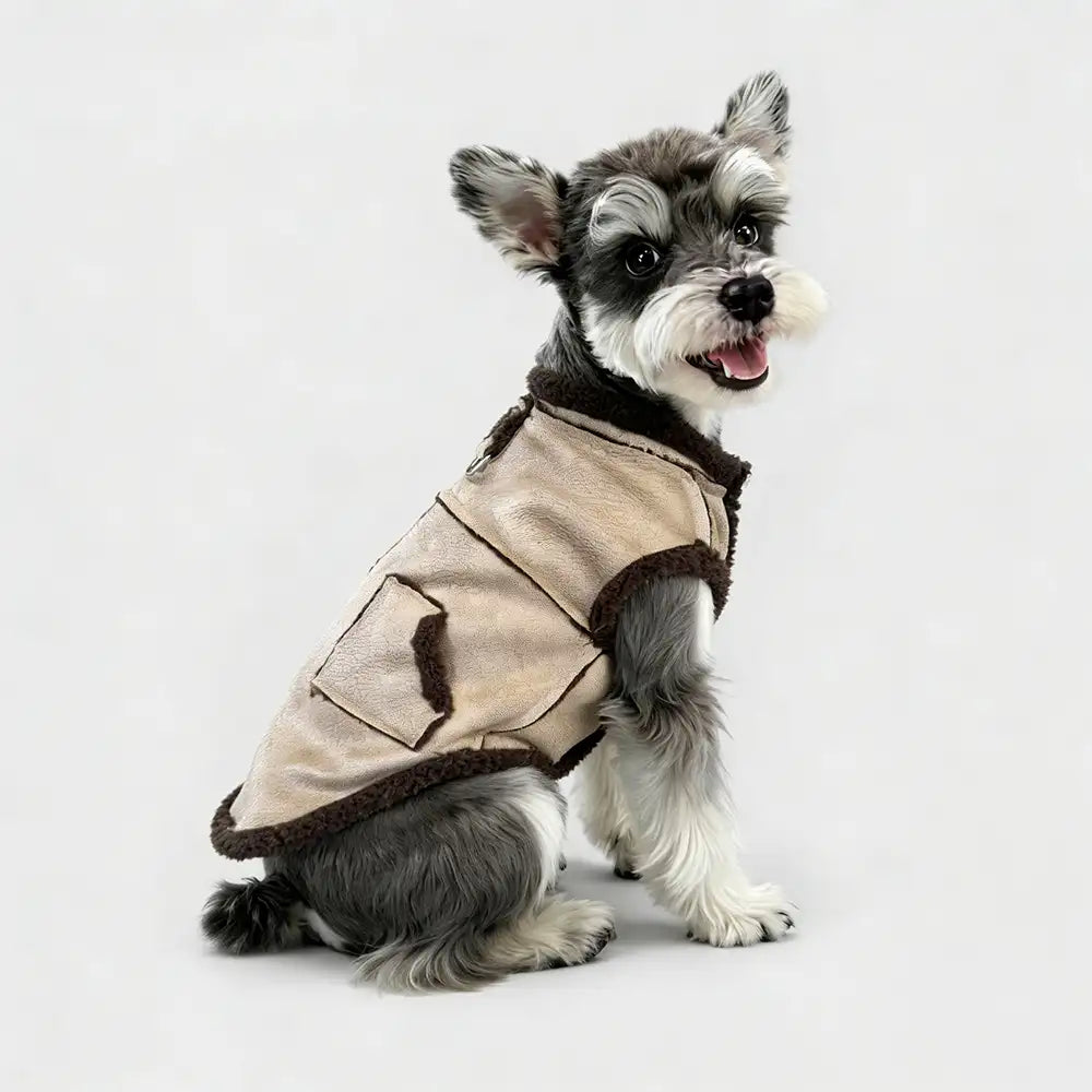 Suede Dog Vest for Long-Bodied Breeds – Fleece-Lined Coat with Leash Ring - view 2