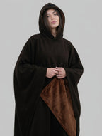 Wearable Blanket Poncho with Hood for Women and Men, Open Front with Plush Pile Lining and Wide Sleeves, Long Length, Sizes S-XL