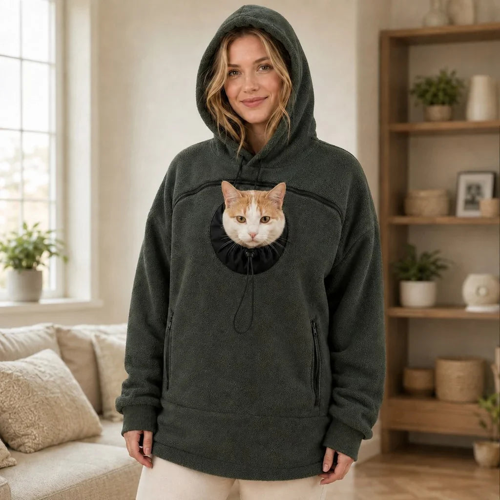 Hands-Free Pet Carrier Hoodie – Cozy Front Pouch for Cats & Small Dogs at Home & Everyday Outings