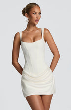 Women's Corset Mini Dress, Square Neckline, Ruched Skirt