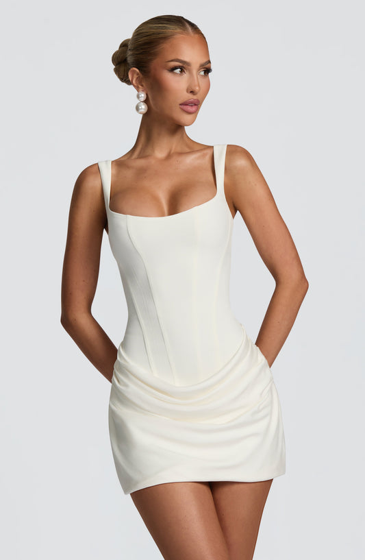 Women's Corset Mini Dress, Square Neckline, Ruched Skirt
