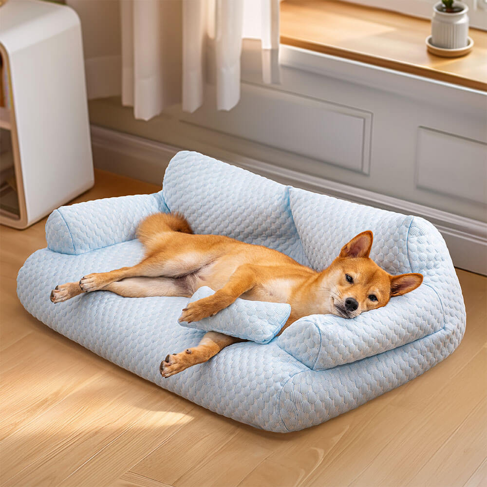 Ice Silk Cooling Dog Bed – Breathable Summer Sofa Bed with Washable Cover
