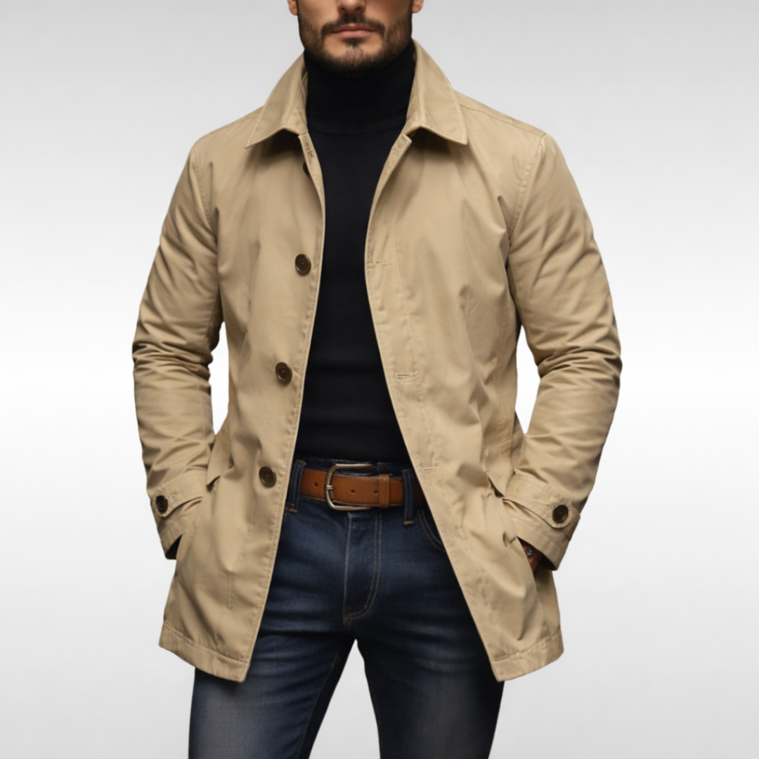 Men's Waterproof Trench Coat, Collared, Long Sleeves
