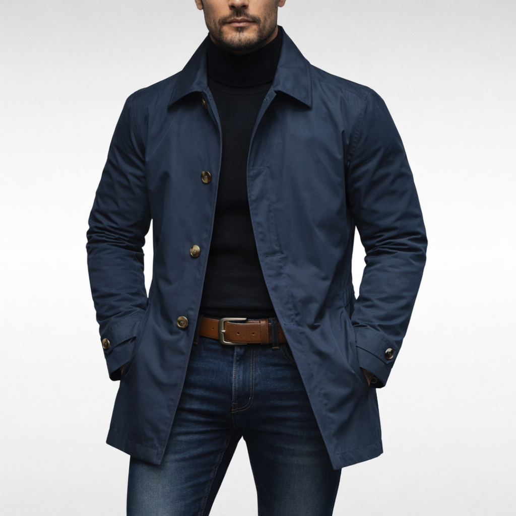 Men's Waterproof Trench Coat, Collared, Long Sleeves