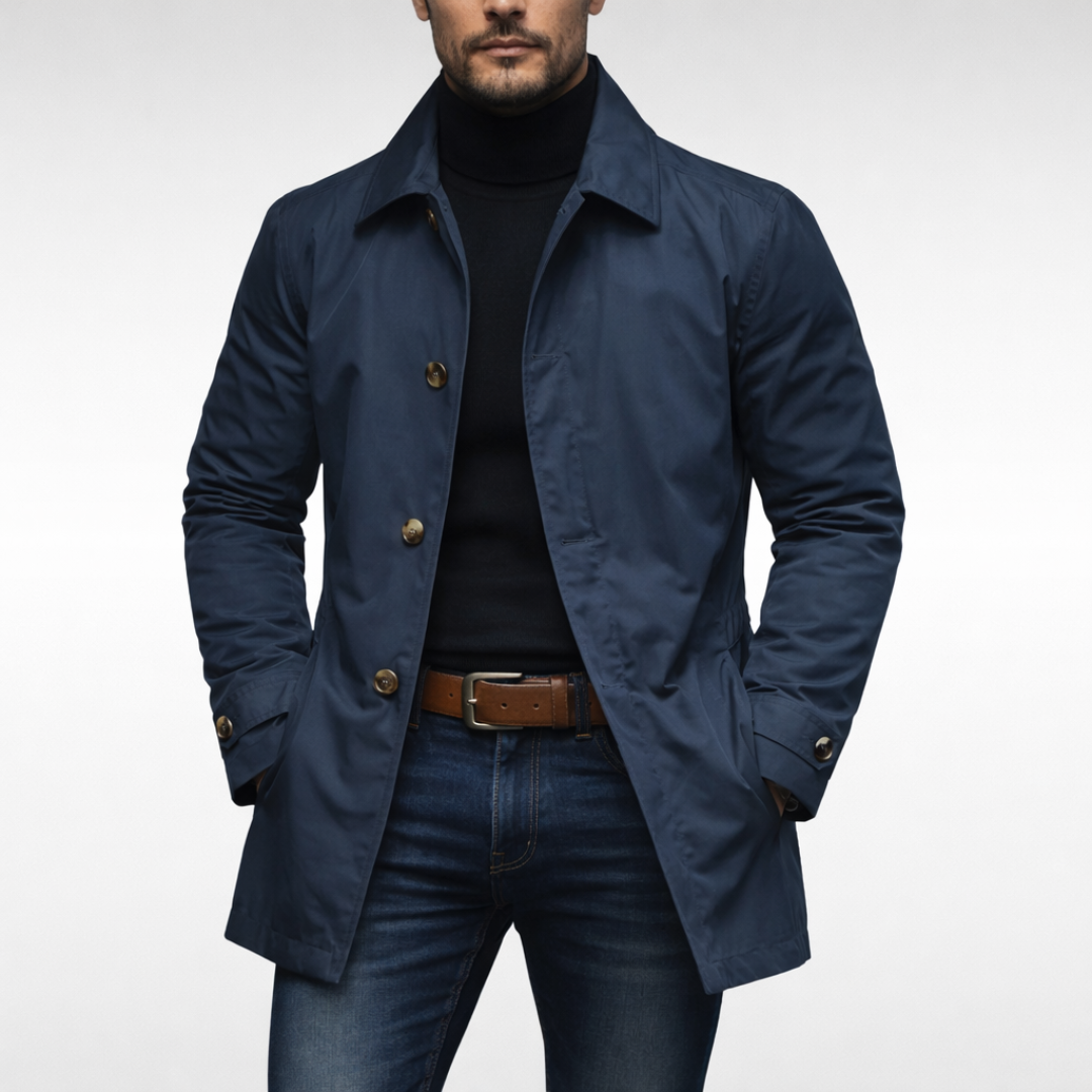 Men's Waterproof Trench Coat, Collared, Long Sleeves