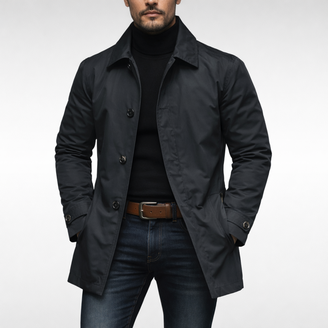 Men's Waterproof Trench Coat, Collared, Long Sleeves