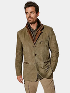 Men's Vintage Suede-Look Jacket, Layered Collar, Button Front