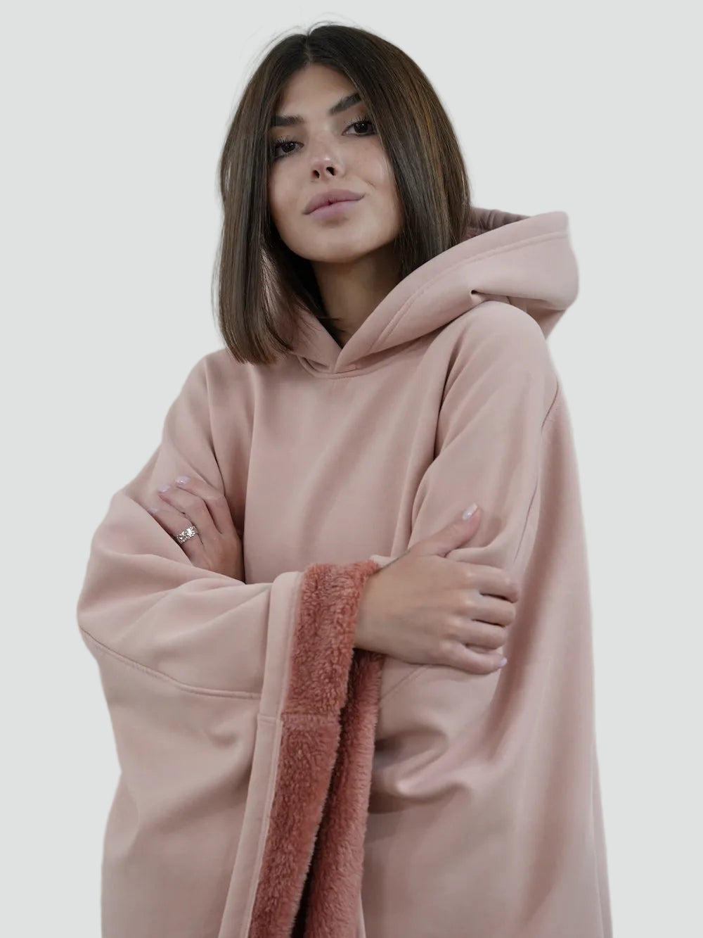Wearable Blanket Poncho with Hood for Women and Men, Open Front with Plush Pile Lining and Wide Sleeves, Long Length, Sizes S-XL