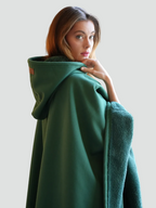 Wearable Blanket Poncho with Hood for Women and Men, Open Front with Plush Pile Lining and Wide Sleeves, Long Length, Sizes S-XL