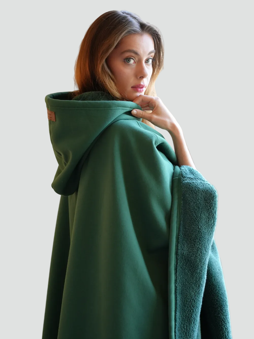 Wearable Blanket Poncho with Hood for Women and Men, Open Front with Plush Pile Lining and Wide Sleeves, Long Length, Sizes S-XL