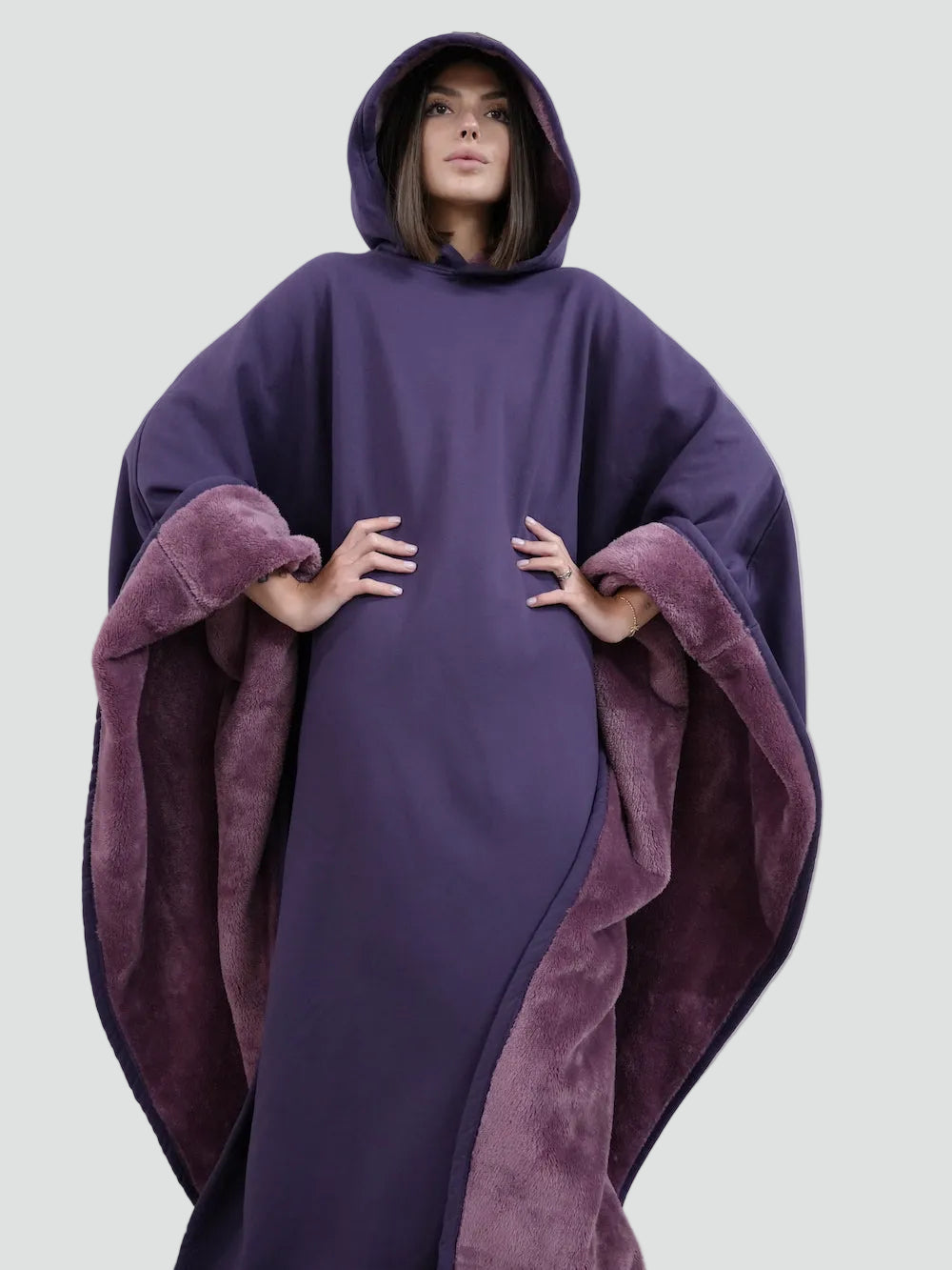 Unisex Hooded Blanket Poncho, Plush Lined, Oversized Wearable Blanket