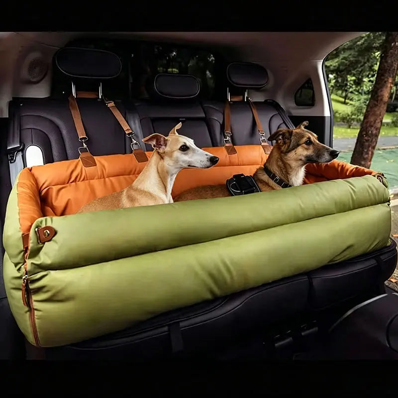 Luxury Faux Leather Dog Car Seat with Safety Buckle & Portable Design for Travel Comfort
