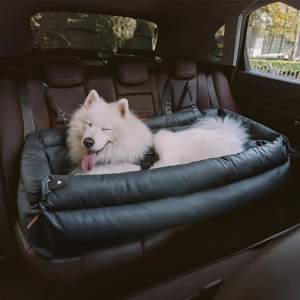 Luxury Faux Leather Dog Car Seat with Safety Buckle & Portable Design for Travel Comfort