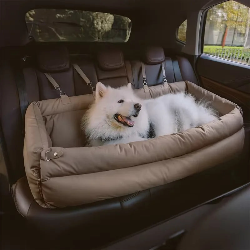 Luxury Faux Leather Dog Car Seat with Safety Buckle & Portable Design for Travel Comfort