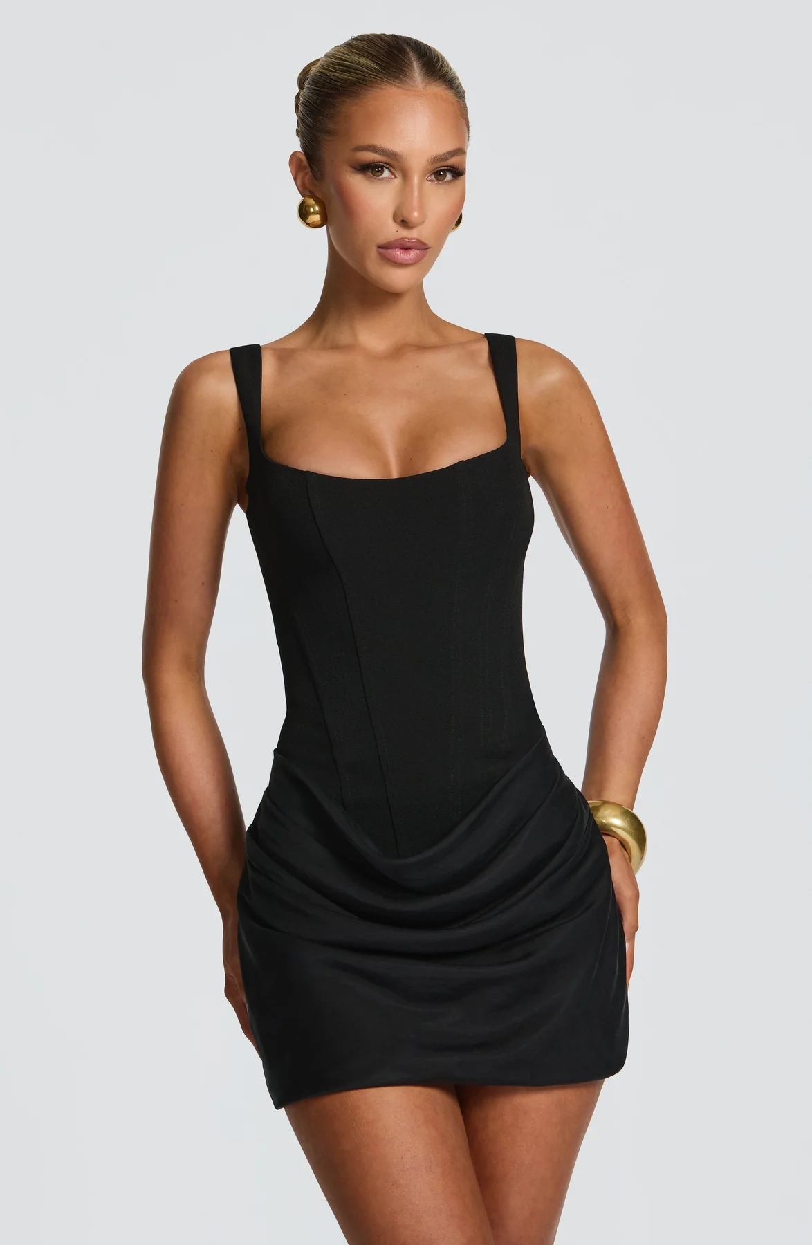 Women's Square Neck Draped Mini Dress, Sleeveless Fitted