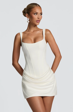 Women's Square Neck Draped Mini Dress, Sleeveless Fitted