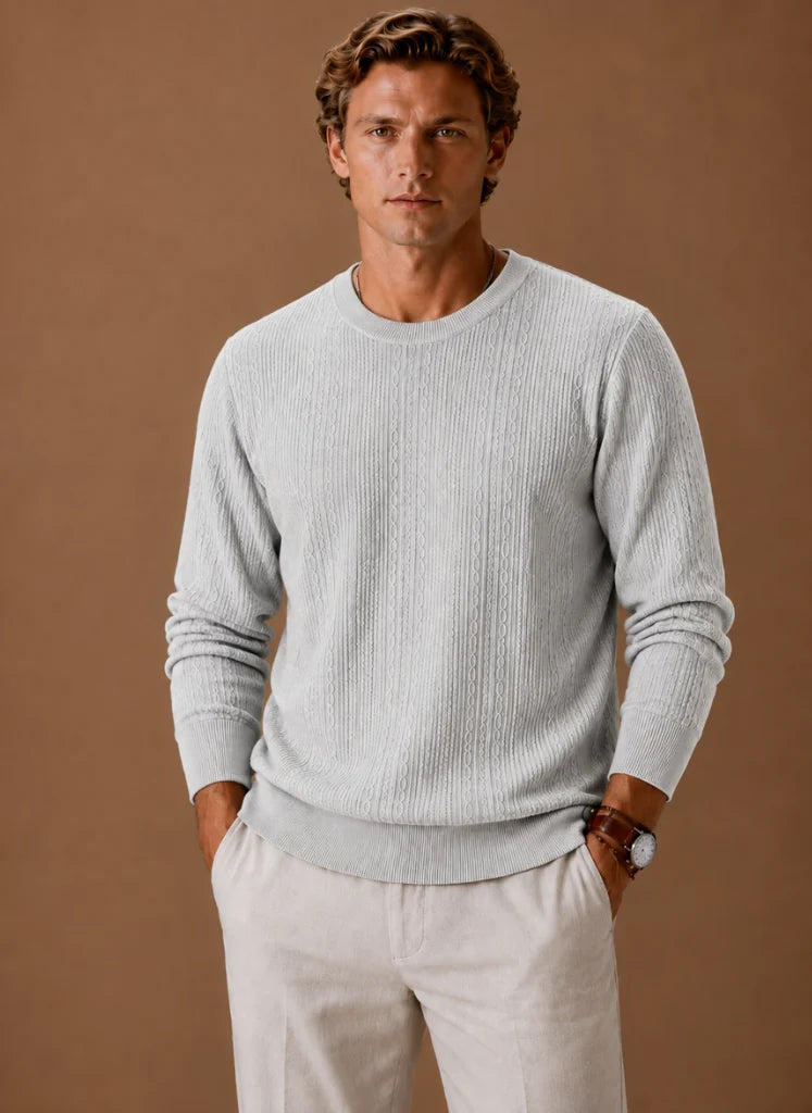 Men's Cable Knit Sweater – Crew Neck Textured Pullover