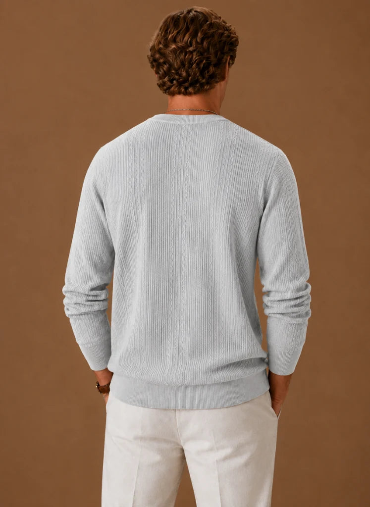 Men's Cable Knit Sweater – Crew Neck Textured Pullover