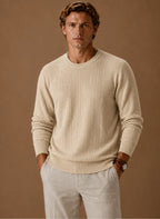 Men's Cable Knit Sweater – Crew Neck Textured Pullover