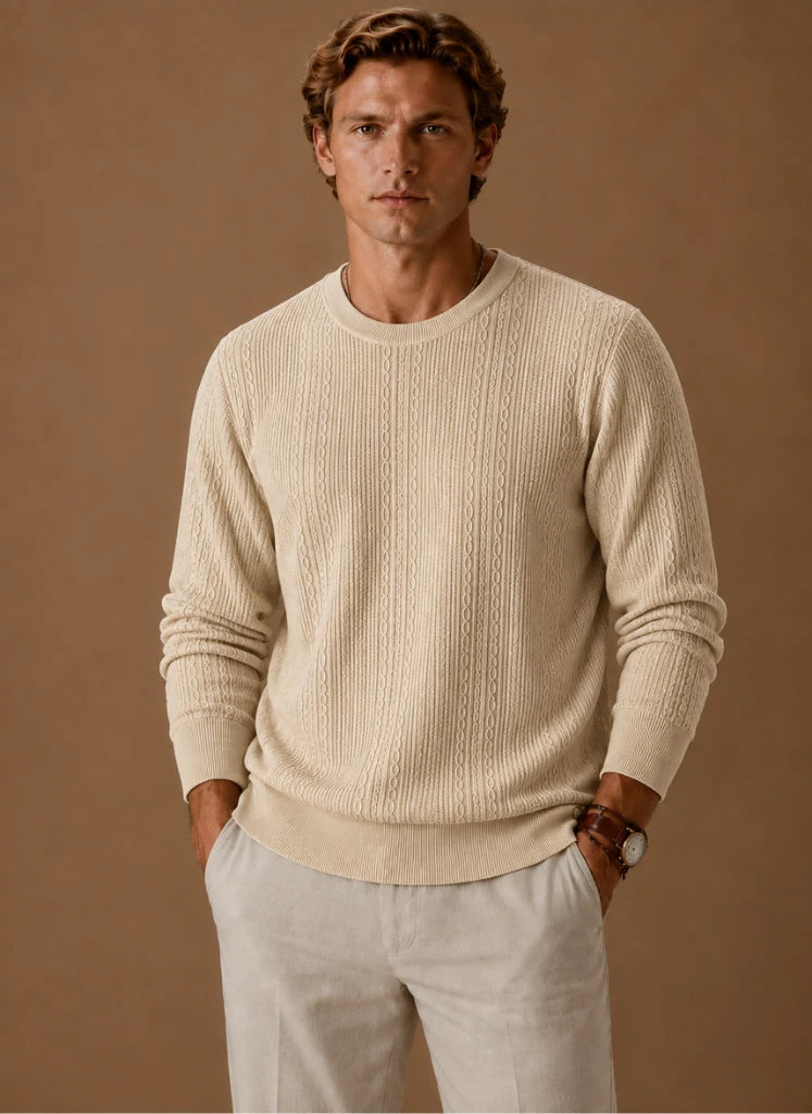 Men's Cable Knit Sweater – Crew Neck Textured Pullover