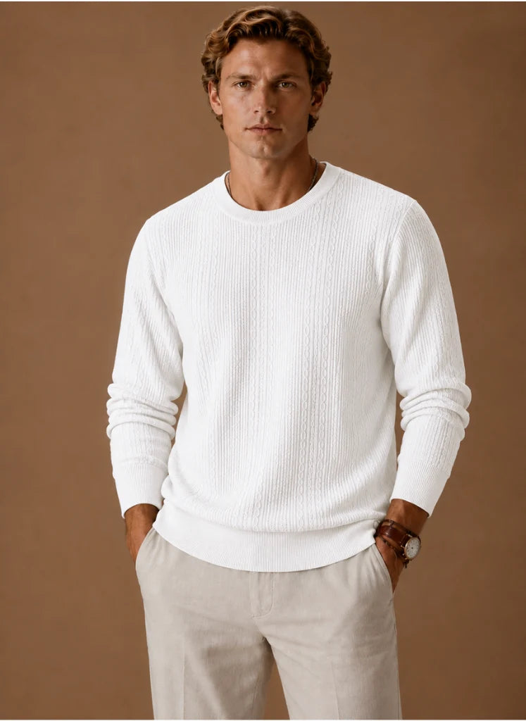 Men's Cable Knit Sweater – Crew Neck Textured Pullover