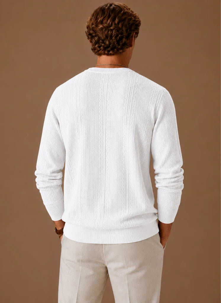 Men's Cable Knit Sweater – Crew Neck Textured Pullover