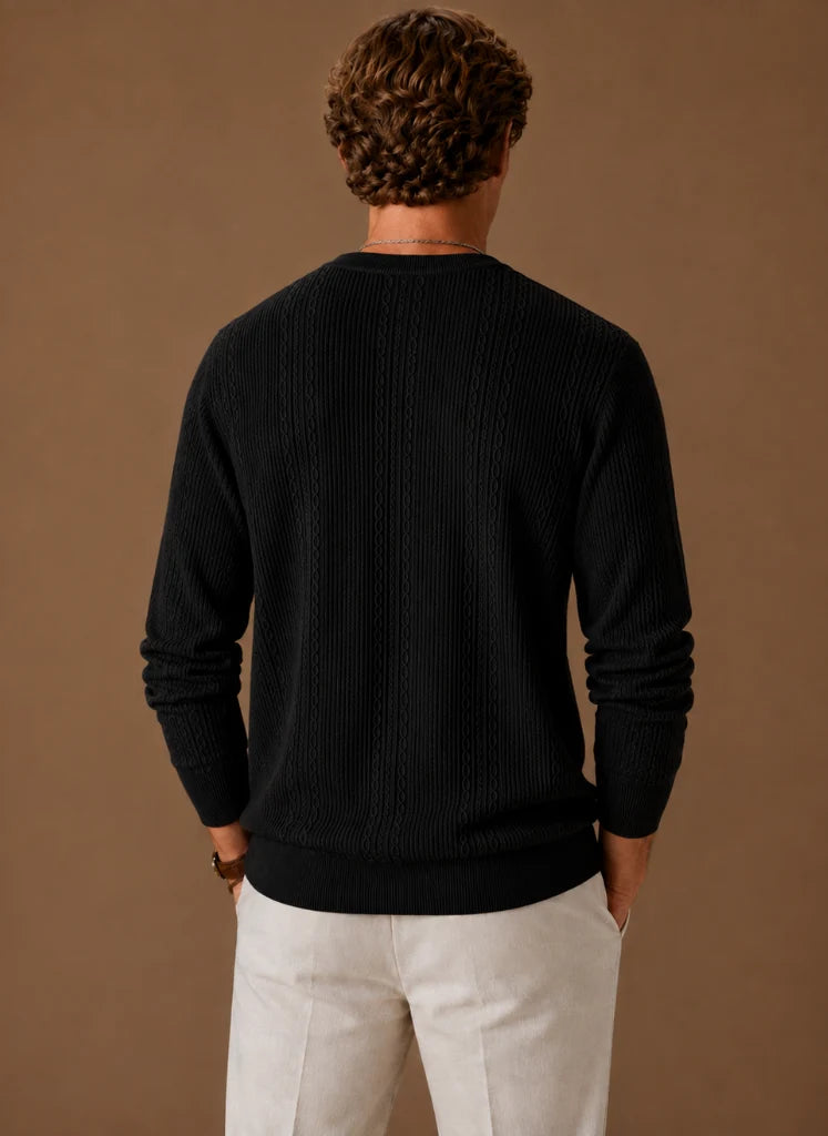 Men's Cable Knit Sweater – Crew Neck Textured Pullover