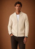 Men's Full Zip Knit Cardigan Sweater Ribbed Zip-Up Jacket