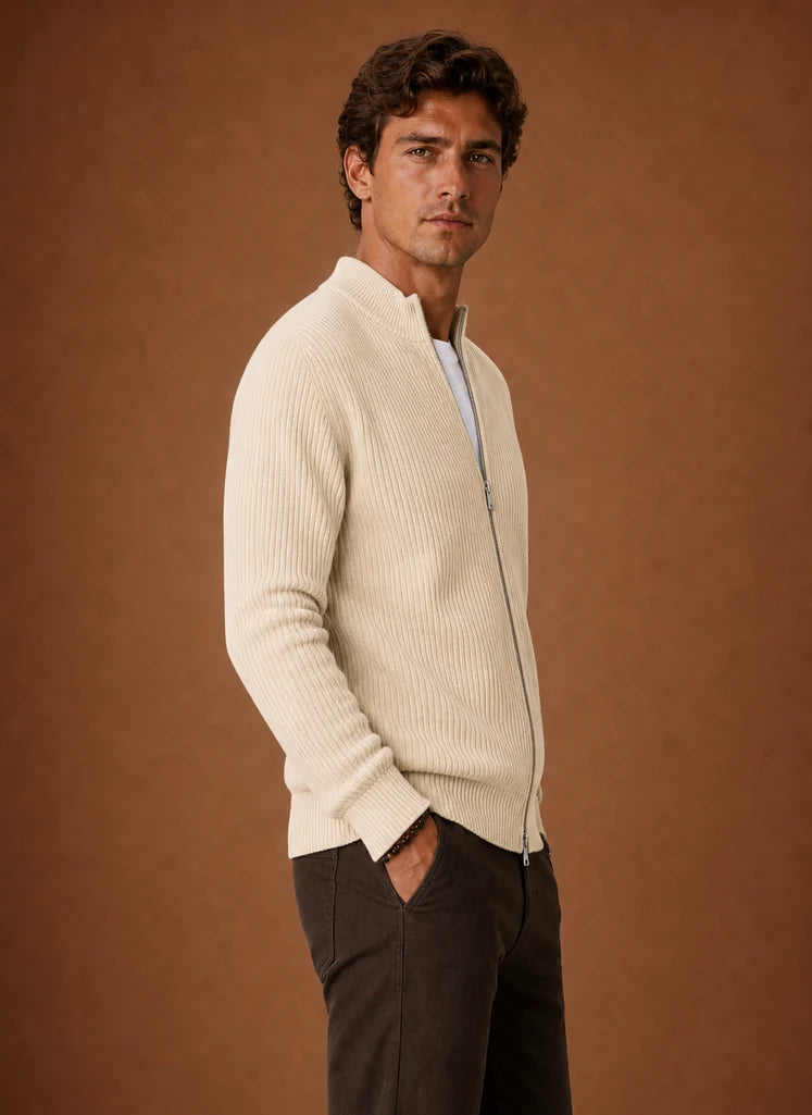 Men's Full Zip Knit Cardigan Sweater Ribbed Zip-Up Jacket
