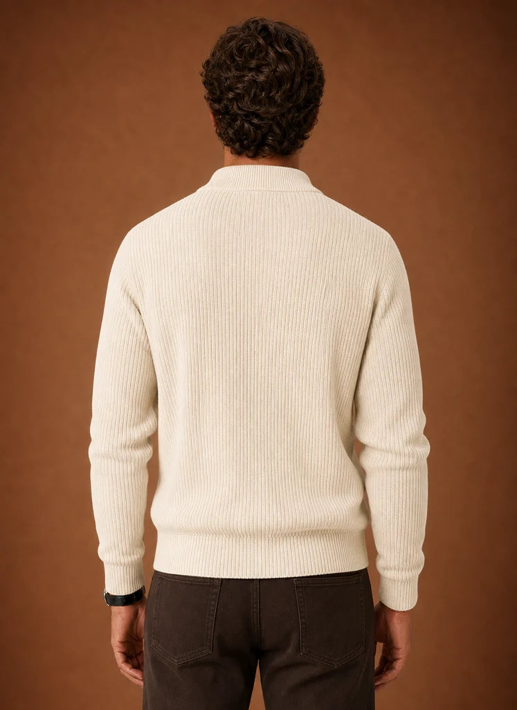 Men's Full Zip Knit Cardigan Sweater Ribbed Zip-Up Jacket