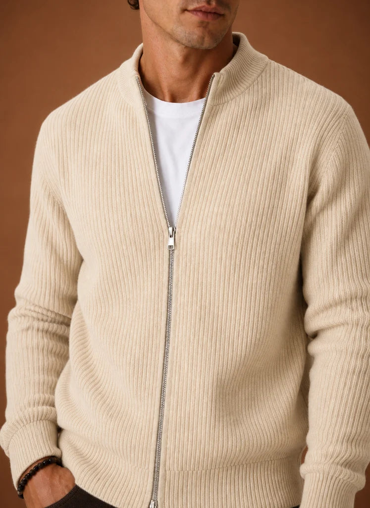 Men's Full Zip Knit Cardigan Sweater Ribbed Zip-Up Jacket
