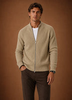 Men's Full Zip Knit Cardigan Sweater Ribbed Zip-Up Jacket