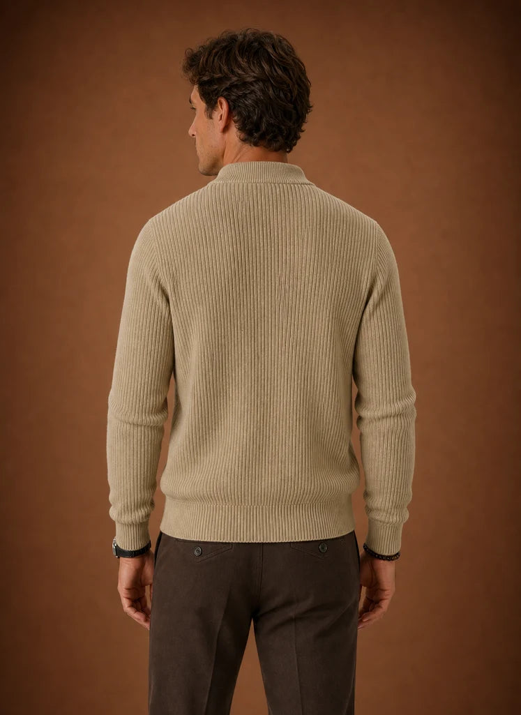 Men's Full Zip Knit Cardigan Sweater Ribbed Zip-Up Jacket