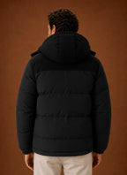 Men's Hooded Winter Puffer Jacket with Corduroy Collar