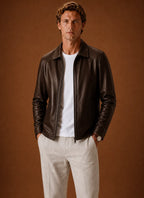 Men's Leather Look Jacket Classic Zip Jacket