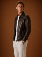 Men's Leather Look Jacket Classic Zip Jacket