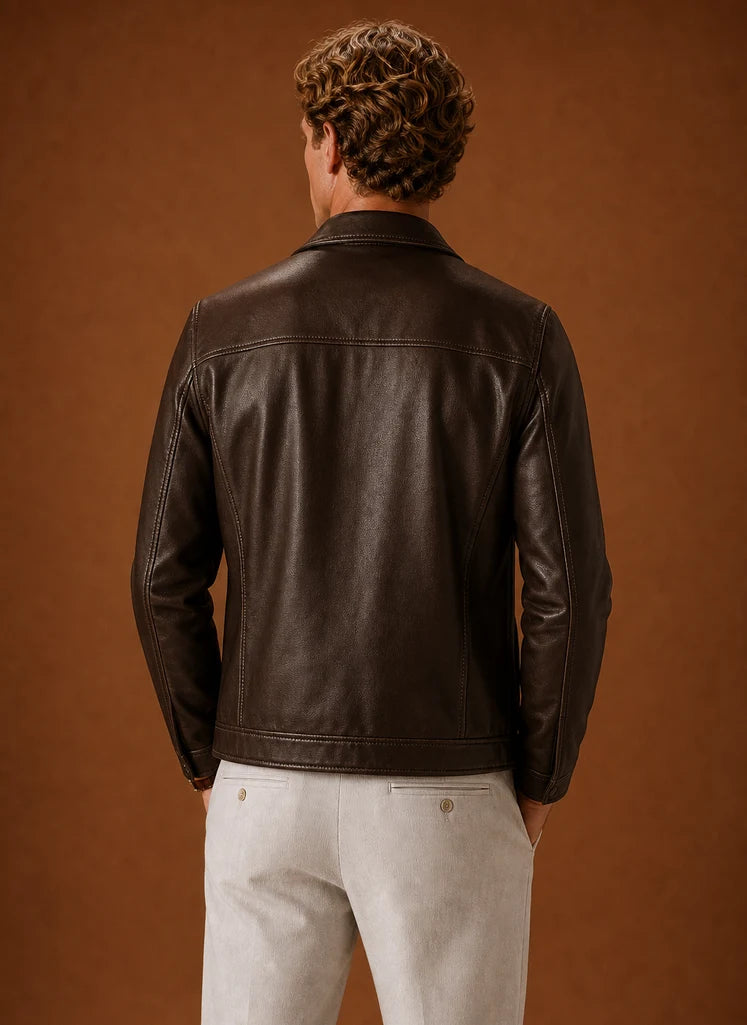 Men's Leather Look Jacket Classic Zip Jacket