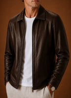 Men's Leather Look Jacket Classic Zip Jacket