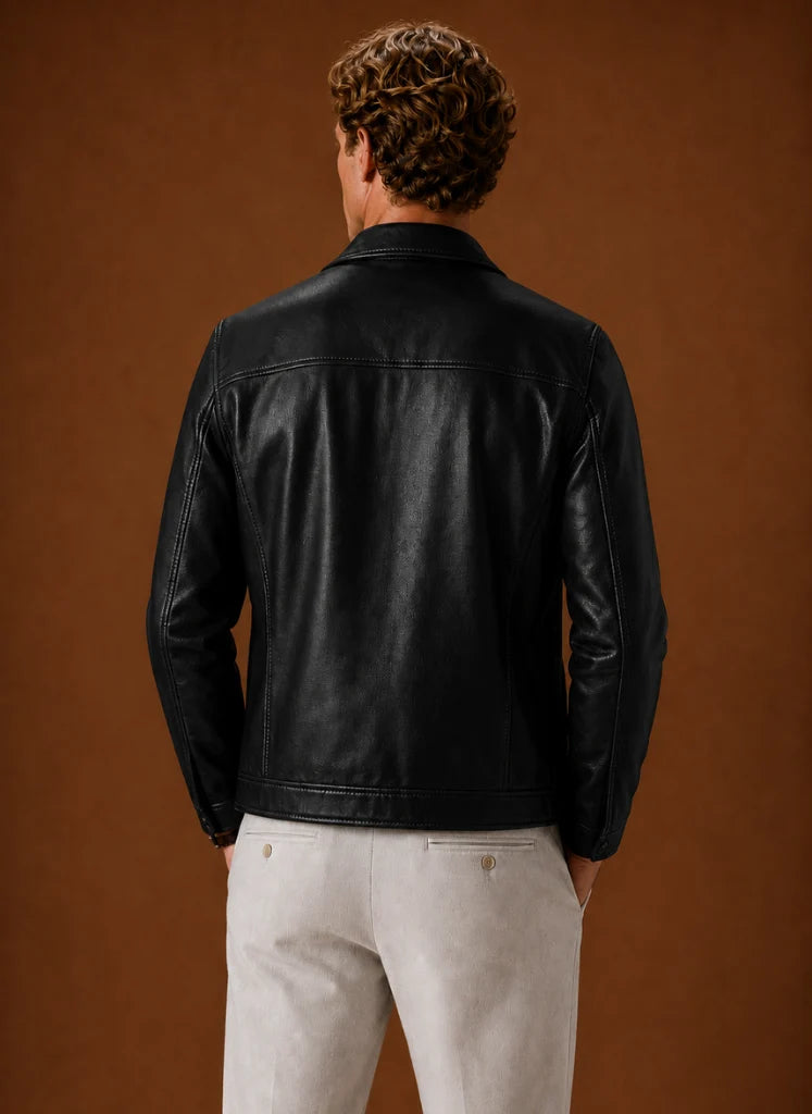 Men's Leather Look Jacket Classic Zip Jacket