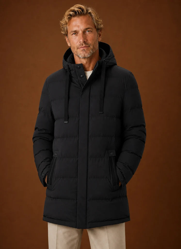 Men's Puffer Jacket - Long Hooded Insulated Winter Coat