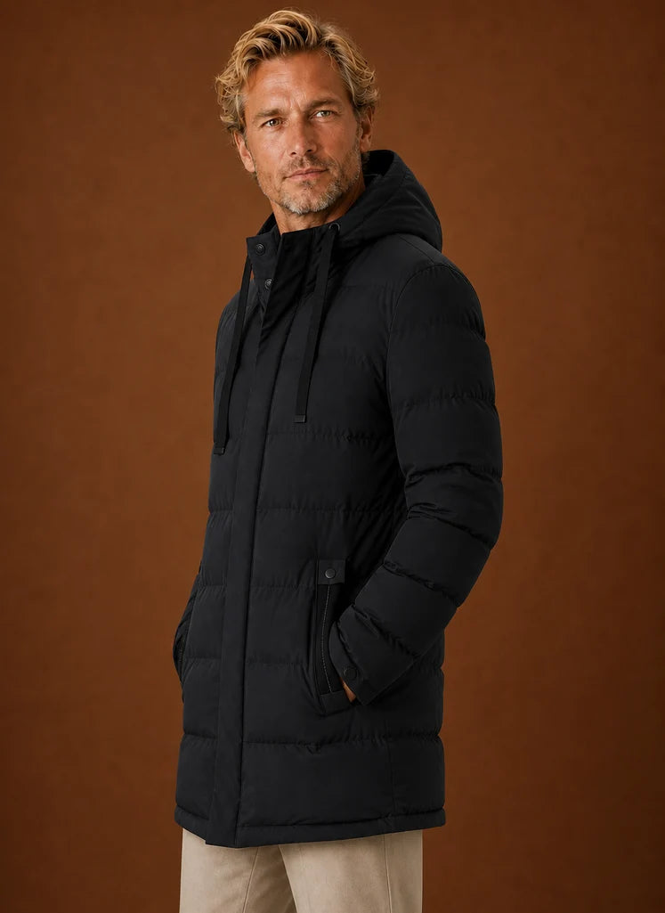 Men's Puffer Jacket - Long Hooded Insulated Winter Coat