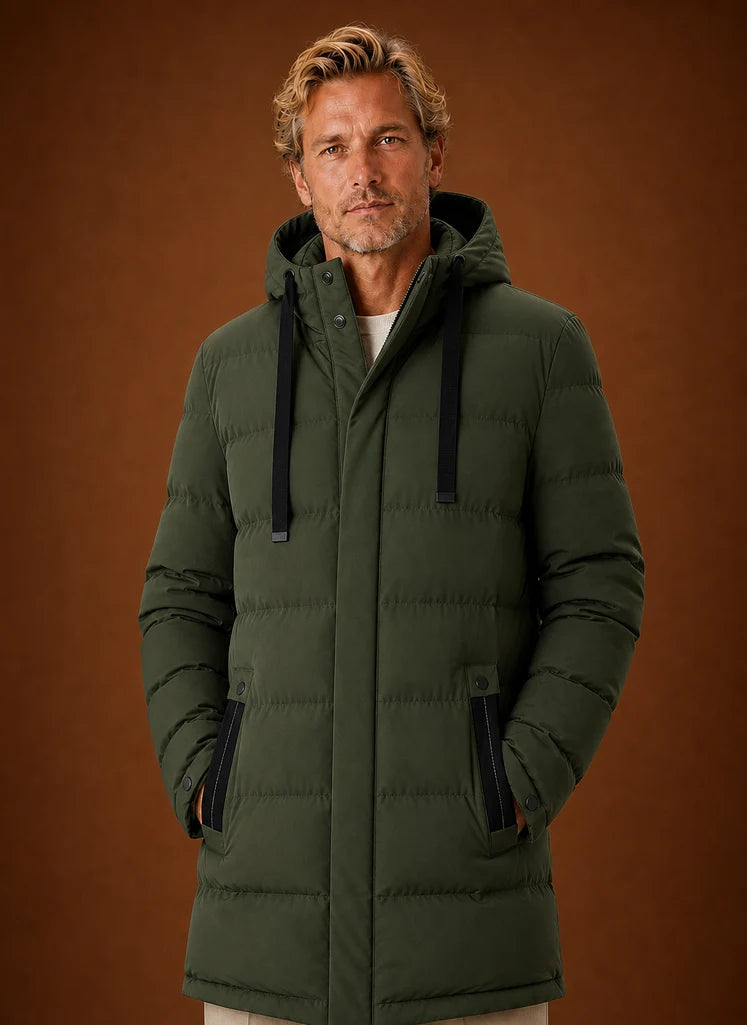 Men's Puffer Jacket - Long Hooded Insulated Winter Coat