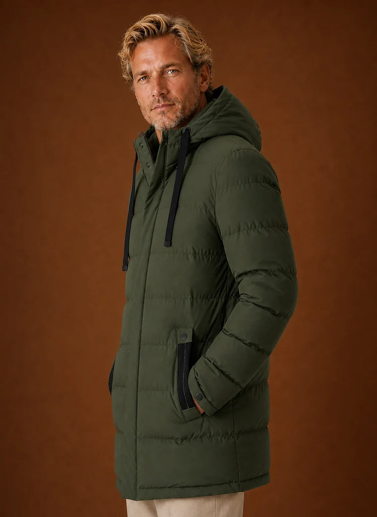Men's Puffer Jacket - Long Hooded Insulated Winter Coat