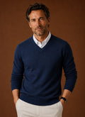 Men's V-Neck Knit Sweater - Casual Pullover
