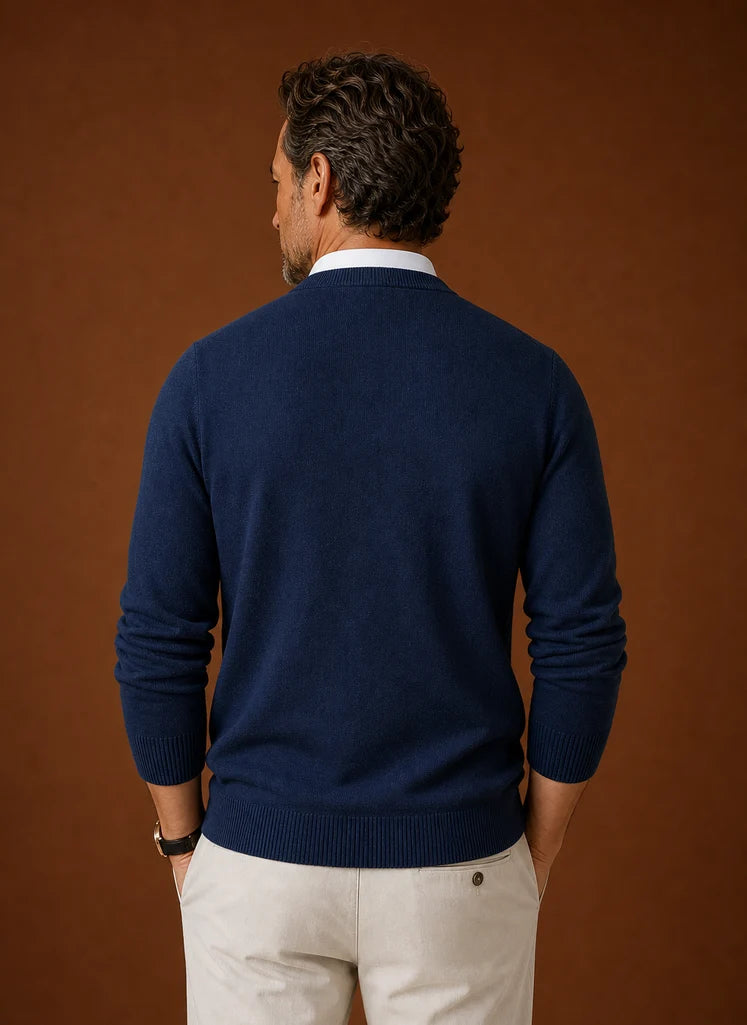 Men's V-Neck Knit Sweater - Casual Pullover