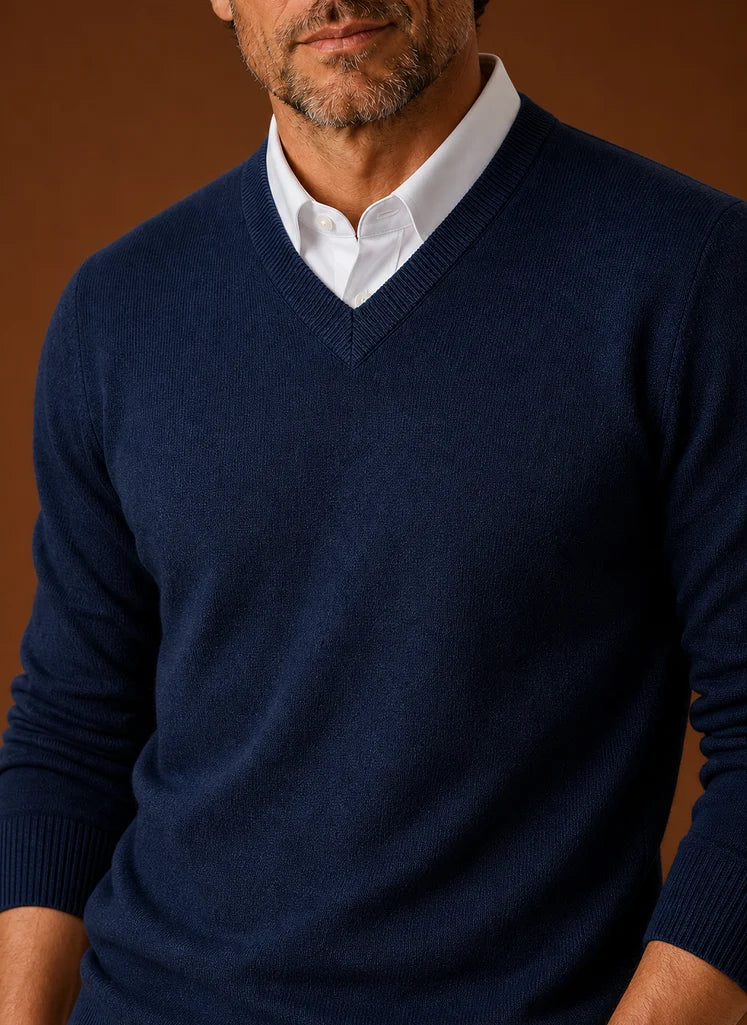 Men's V-Neck Knit Sweater - Casual Pullover